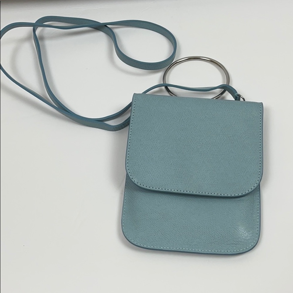PUNTO FIBBIA Leather Phone Holder pale blue